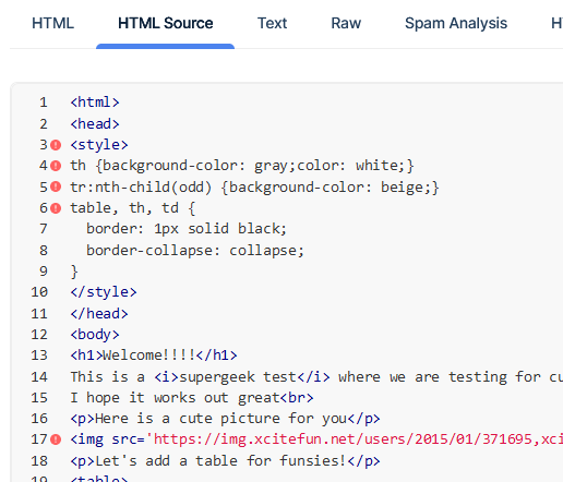 HTML source from sending automated email messages