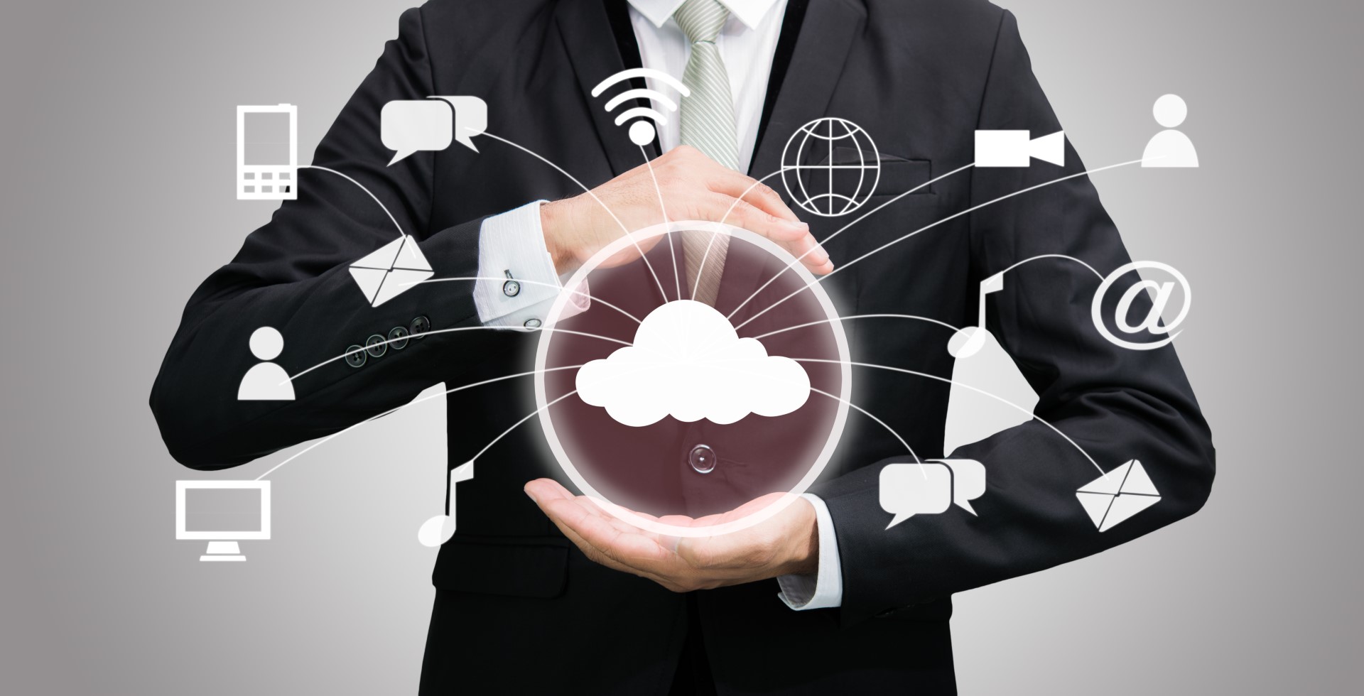 Businessman holding cloud computing network demonstrating cybersecurity secret management