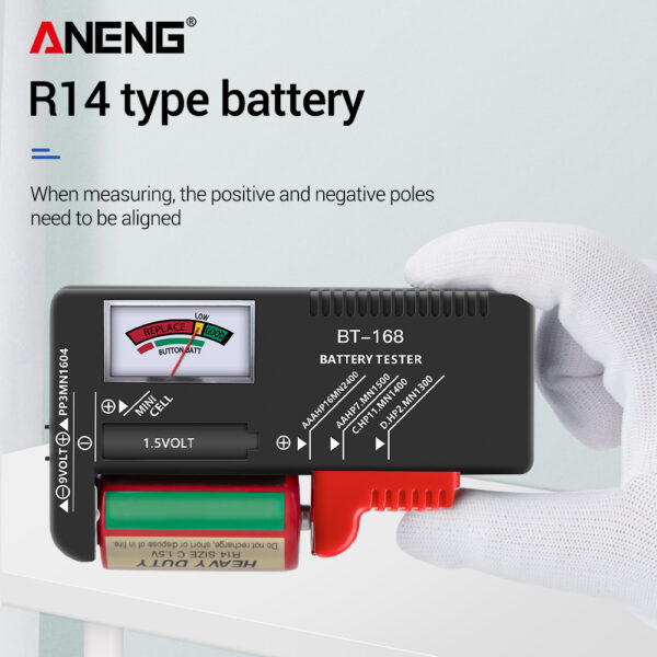 ANENG BT-168 alhliða rafhlöðumælir fyrir 1,5 og 9v rafhlöður. - Image 5