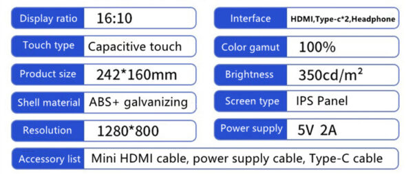 10,1 tommu IPS-snertiskjár með HDMI- og USB-C-tengjum - Image 11
