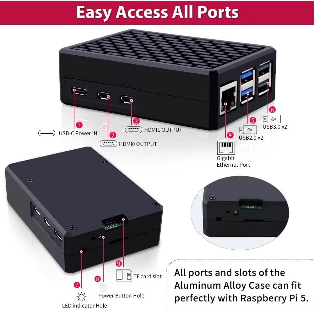 Raspberry Pi 5 Aluminum Passive Case with Built-In Heatsink - Image 3