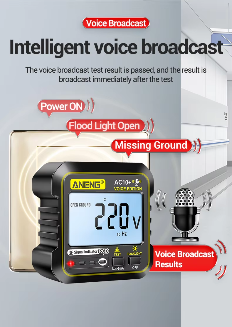 ANENG AC10+ Stafrænn Fjölmælir og Innstungumælir
