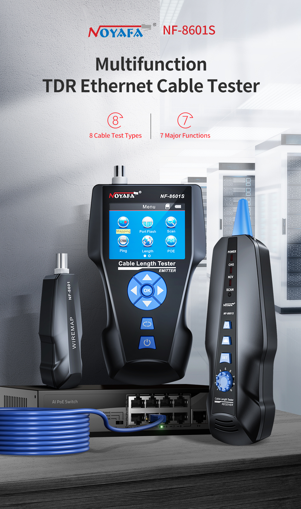 Noyafa NF‑8601S kapallprófari