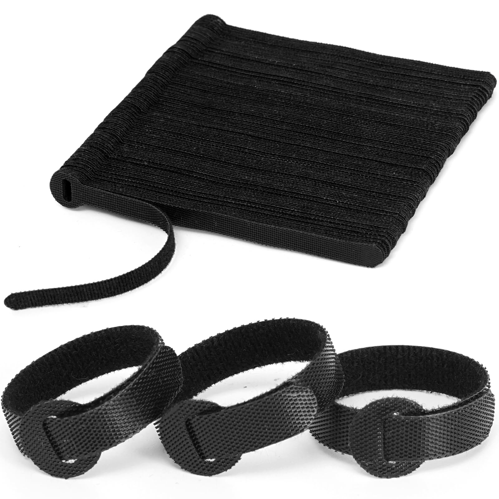 6-Inch Reusable Hook and Loop Cable Ties, 100-Pack, Black - Image 3